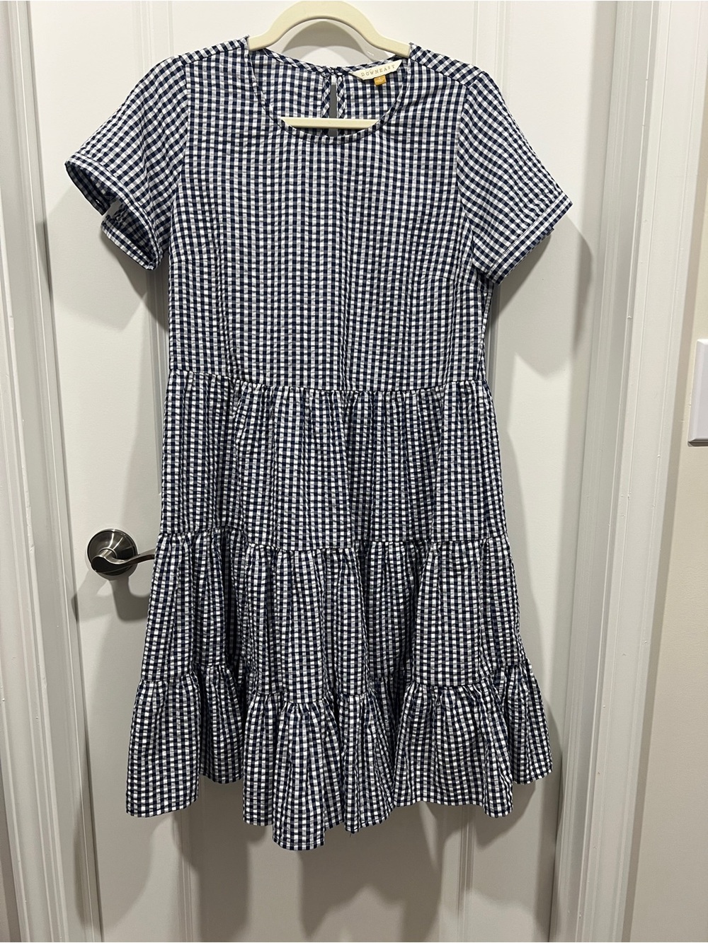Downeast Navy and White Gingham Tiered Dress
